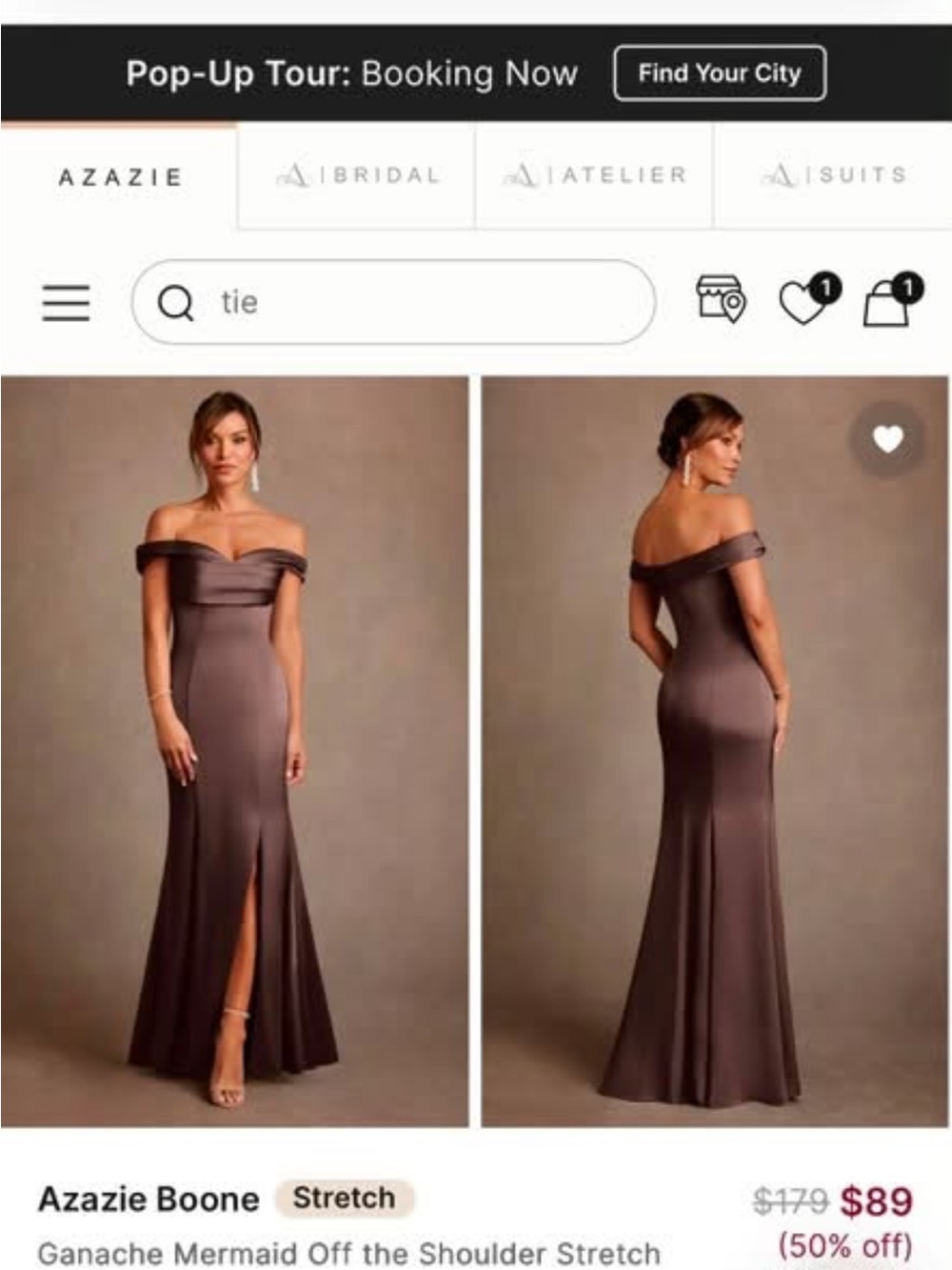 Azazie Ganache Off-Shoulder Mermaid Gown